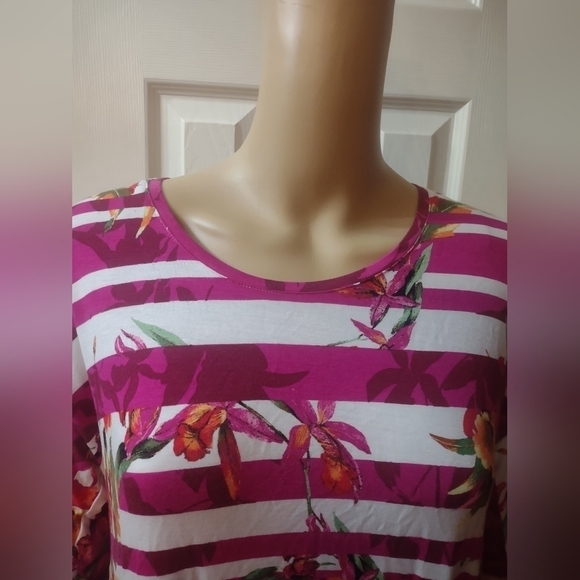 Cato women's size small pink and white striped floral tunic blouse shirt top - Picture 2 of 6